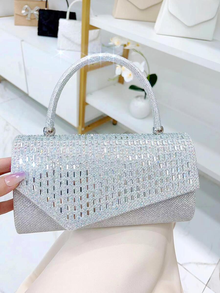 水鑽裝飾方包銀前衛翻蓋 - 銀色 - 查看 1