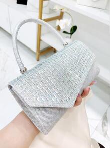 水鑽裝飾方包銀前衛翻蓋 - 銀色 - 查看 2