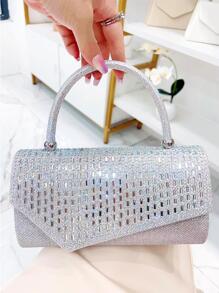 水鑽裝飾方包銀前衛翻蓋 - 銀色 - 查看 3
