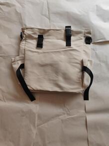 字母貼布郵差包插扣裝飾帶胸章和包飾 - 米色 - 查看 6