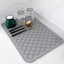 1pc Silicone Dish Drying Mat, Modern Grey Dish Drainer Mat For Kitchen - Grey - View 1