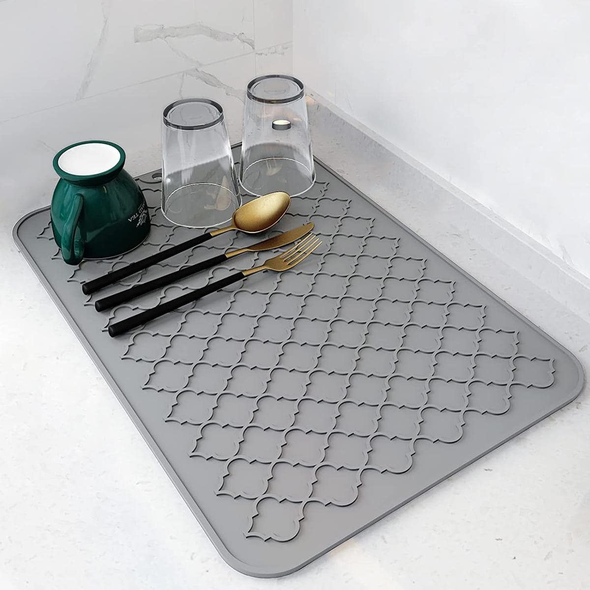 1pc Silicone Dish Drying Mat, Modern Grey Dish Drainer Mat For Kitchen - Grey - View 1