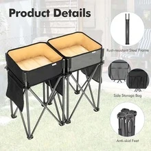 2 PCS Folding Camping Tables,Portable Picnic Tables with Large Capacity Storage Sink,Side Pockets,Anti-Skid Feet,Lightweight Tables for Hiking,Fishing,BBQ, Beach - màu đen - Xem 4