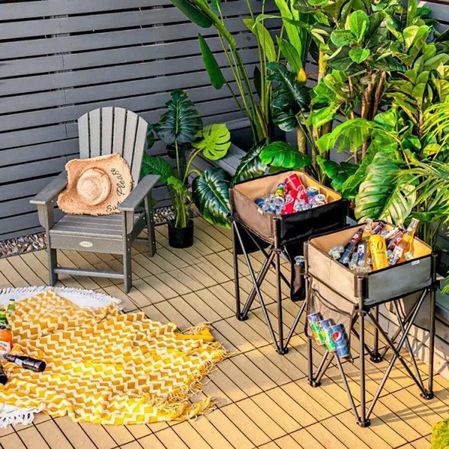 2 PCS Folding Camping Tables,Portable Picnic Tables with Large Capacity Storage Sink,Side Pockets,Anti-Skid Feet,Lightweight Tables for Hiking,Fishing,BBQ, Beach - màu đen - Xem 1