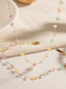 Uworld 1入組可愛多彩玻璃珠吊墜項鍊，不鏽鋼女士手鐲和鎖骨鏈，夏季沙灘珠寶，適用於女性日常穿著，可單獨購買 - 彩色 - 查看 1