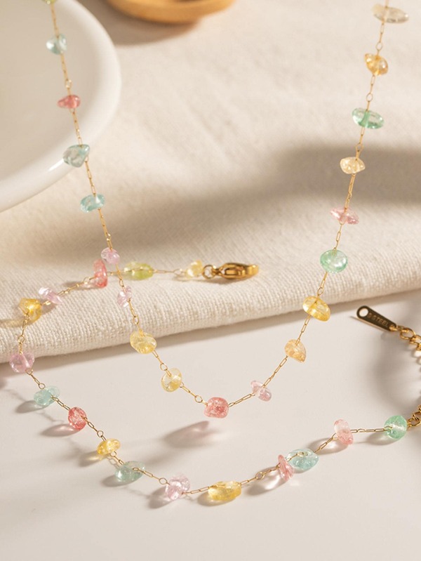 Uworld 1pc Cute Colorful Glass Bead Pendant Necklace, Stainless Steel Women's Bracelet & Collarbone Chain, Summer Beach Jewelry, Suitable For Women's Daily Wear, Can Be Purchased Separately