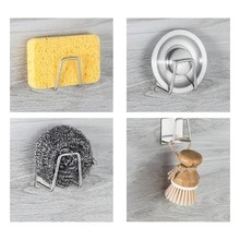 1 set Soporte de esponja sin taladro, estante de pared para esponja, rejilla de acero inoxidable para fregadero - Plateado - Ver 6