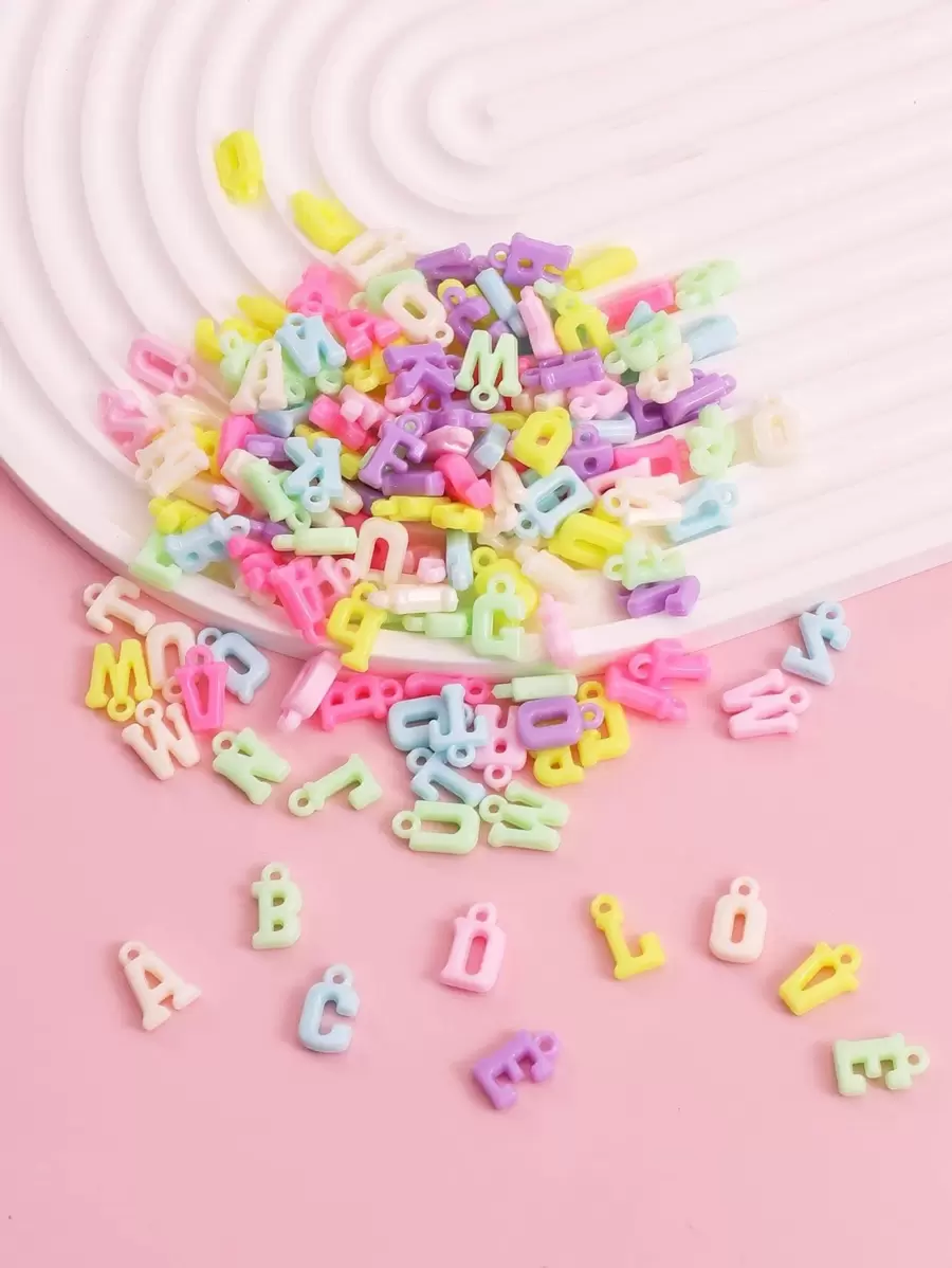 100pcs/Pack Colorful Cute Letter Shaped Diy Jewelry Pendant For Earrings, Bracelet, Necklace Making Material - Multicolor - View 1