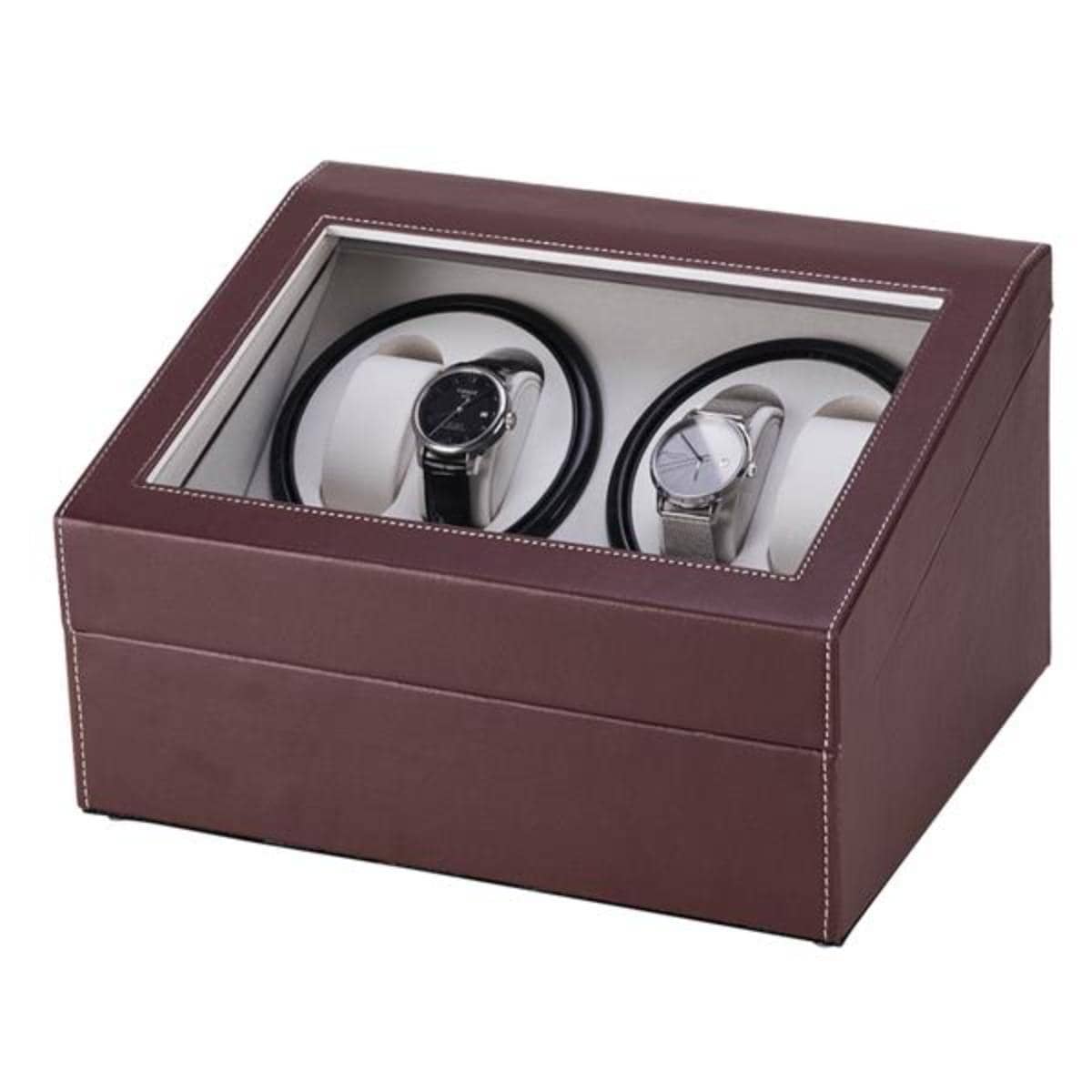 Brown Leather Watch Winder Storage Auto Display Case Box 4 6 Automatic Rotation - 棕色 - 查看 1