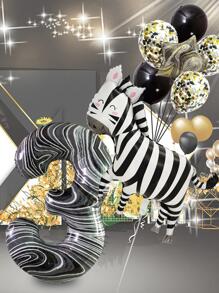 8 piezas de mascota decorativo creativo de cebra & número diseño globo para fiesta adorno - Blanco y Negro - Ver 1