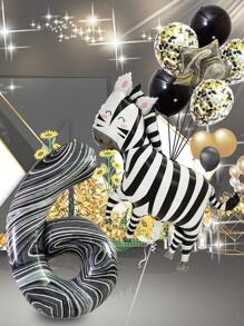 8 piezas de mascota decorativo creativo de cebra & número diseño globo para fiesta adorno - Blanco y Negro - Ver 2