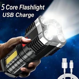 1入組ABS可充電LED手電筒，戶外多功能防水LED遠程聚光燈LED家用