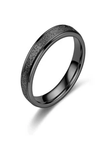 時尚亮片裝飾戒指適合男士女士日常裝飾鈦鋼黑色 - 黑色 - 查看 1