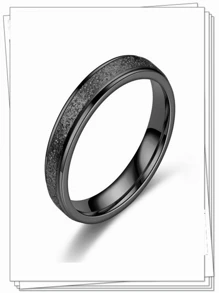 時尚亮片裝飾戒指適合男士女士日常裝飾鈦鋼黑色 - 黑色 - 查看 3
