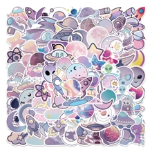 100pcs Cartoon Stickers Gradient Purple Planet Waterproof DIY Creative Stickers For Laptop - Multicolor - View 1