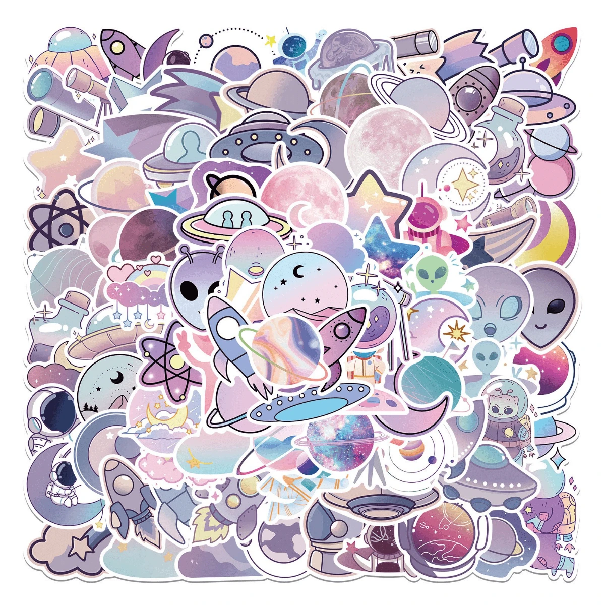 100pcs Cartoon Stickers Gradient Purple Planet Waterproof DIY Creative Stickers For Laptop - Multicolor - View 1