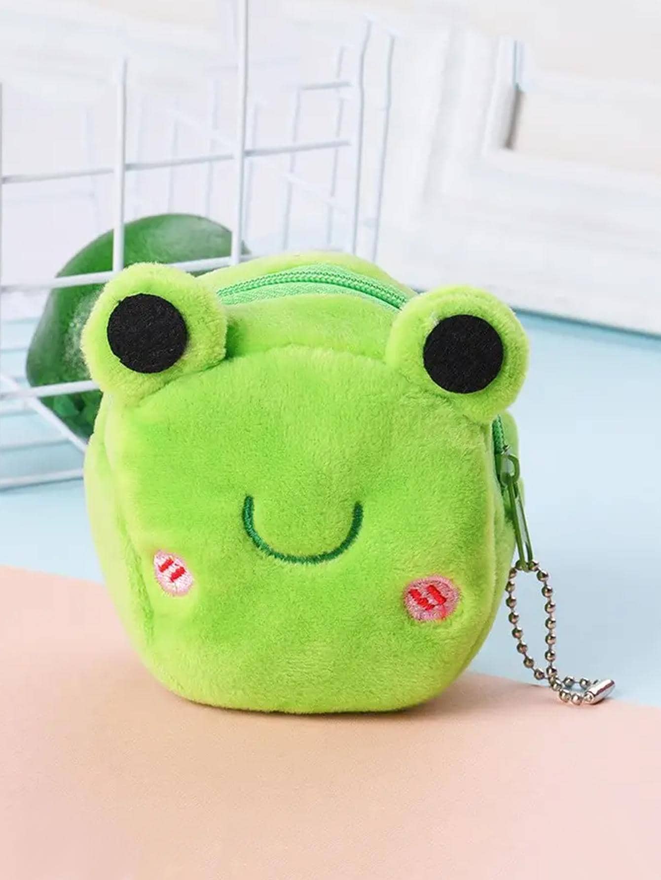 Monedero con diseño de rana de dibujos animados de peluche dulce con cremallera - Verde - Ver 1