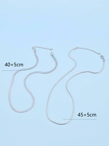 2pcs Minimalist Chain Necklace - Silver - View 4