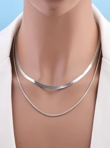 2pcs Minimalist Chain Necklace - Silver - View 1