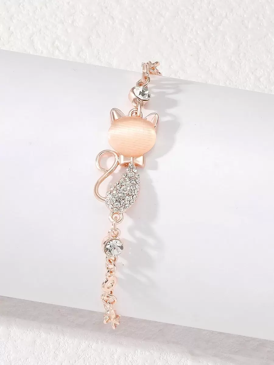 1 cái Thời Trang Hợp Kim Kẽm Rhinestone Mèo Trang Trí Vòng Đeo Tay Cho Phụ Nữ Cho Quà Tặng - Hoa hồng vàng - Xem 1