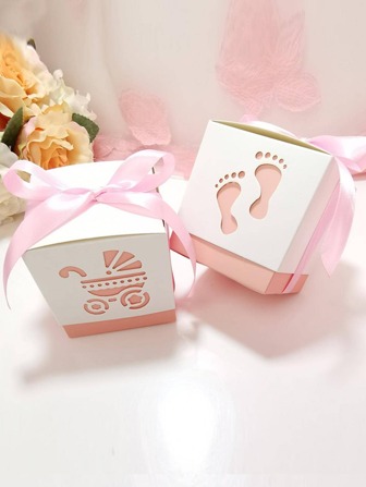 10pcs Foot Pattern Bow Decor Gift Box
