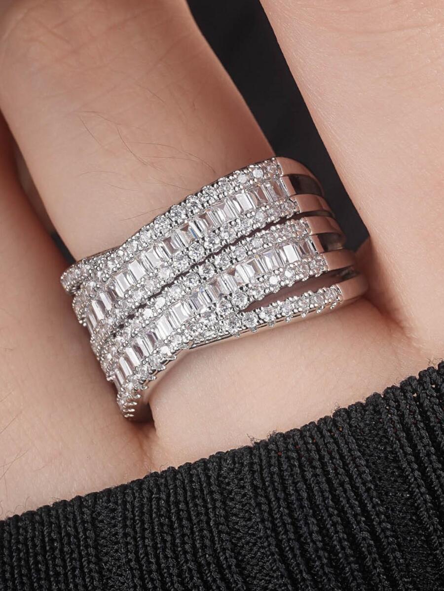 Chiếc Nhẫn Trang Trí Đính Đá Cubic Zirconia Quyến Rũ Cho Phụ Nữ Để Trang Trí Hàng Ngày - Bạc - Xem 1