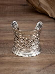 1入組復古鋅合金卷軸細節開口手鐲適合女士日常裝飾 - 復古銀色 - 查看 3