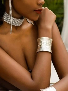 1入組復古鋅合金卷軸細節開口手鐲適合女士日常裝飾 - 復古銀色 - 查看 2