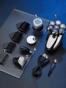 Juego De Navaja Eléctrica Recargable 5 En 1 Para Hombres, Máquina De Afeitar Para La Cabeza Calva Y Cortapelos, Afeitadora Eléctrica Inalámbrica Ipx7 Impermeable Perfecta Para Calvos, Afeitadora Giratoria Recargable Por Usb - Plateado - Ver 8