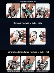 Juego De Navaja Eléctrica Recargable 5 En 1 Para Hombres, Máquina De Afeitar Para La Cabeza Calva Y Cortapelos, Afeitadora Eléctrica Inalámbrica Ipx7 Impermeable Perfecta Para Calvos, Afeitadora Giratoria Recargable Por Usb - Plateado - Ver 9