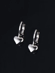 1對時尚心形耳墜適合女士適用於禮品 - 銀色 - 查看 1