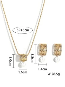 1 Bộ Thời Trang Kim Cương Giả & Ngọc Trai Giả Trang Trí Bộ Trang Sức Dành Cho Nữ Dự Tiệc - trắng - Xem 5