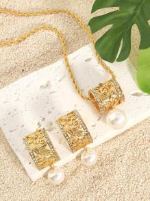 1 Bộ Thời Trang Kim Cương Giả & Ngọc Trai Giả Trang Trí Bộ Trang Sức Dành Cho Nữ Dự Tiệc - trắng - Xem 1