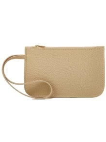 荔枝紋壓花單肩托特包附錢包素色雙把手 - 杏色 - 查看 7