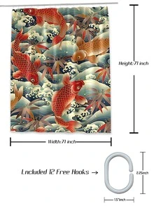 1pc Fish Print Shower Curtain, Modern Polyester Waterproof Shower Curtain For Bathroom - Multicolor - View 3