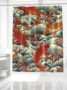 1pc Fish Print Shower Curtain, Modern Polyester Waterproof Shower Curtain For Bathroom - Multicolor - View 2