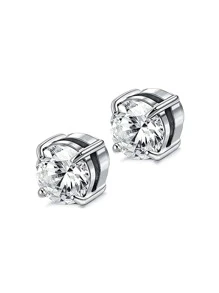 男士方晶鋯石裝飾耳夾,適用於首飾類禮品和派對 - 銀色 - 查看 4