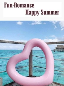 Heart-Shaped Inflatable Swimming Ring For Water Recreation & Bed, Pvc Material Pool Float - Pink - View 2