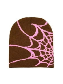 1pc Women's Y2K Street Style Knitted Beanie Hat, Autumn/Winter Double-Layer Spider Web Intarsia Pattern With Halloween Elements, Suitable For Daily Wear - Multicolor - View 7