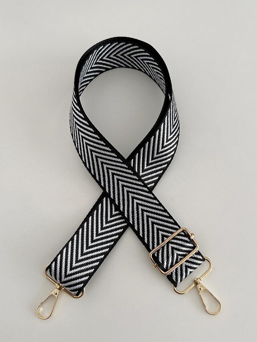 Jacquard Braided Polyester Wide Strap Adjustable Thickened Bag Strap Accessories All-Match Shoulder Crossbody(120cm/47.24in) Bag Present - Black and White - View 1