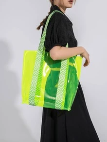 Funky Green PVC Beach Bag For Vacation - Lime Green - View 4