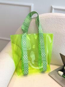 Funky Green PVC Beach Bag For Vacation - Lime Green - View 1