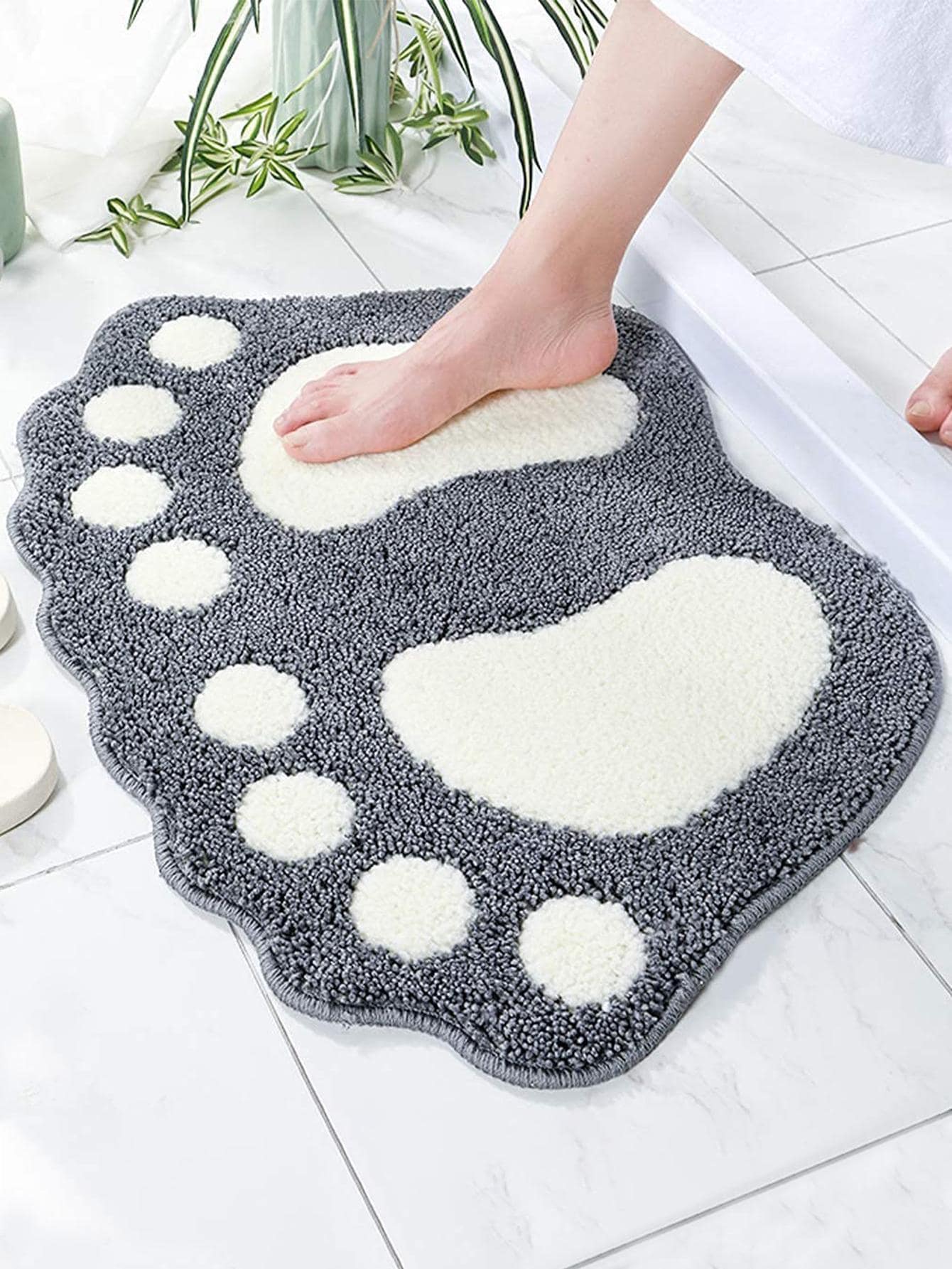 1入組腳印設計防滑沐浴現代滌綸吸水馬桶墊 - 深灰色 - 查看 1