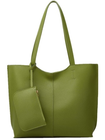 荔枝紋壓花單肩托特包附錢包素色雙把手