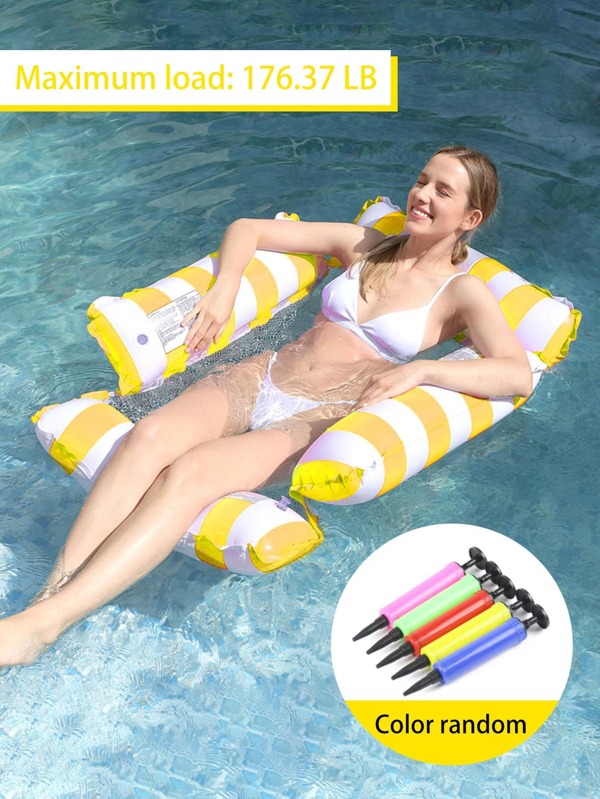 1 pezzo Amaca da acqua galleggiante a strisce con pompa ad aria casuale, galleggiante gonfiabile da piscina, sella, sedia a sdraio, amaca, drifter, sedia galleggiante da piscina, sedia da piscina rinforzata