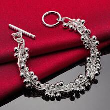Silver Color Smooth Grape Bead Bracelet Chain Jewelry - Silver - View 4