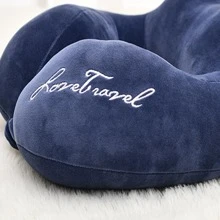 1pc Letter Embroidered Neck Pillow, Modern Flannel Multi-function Neck Pillow For Home - Navy Blue - View 2
