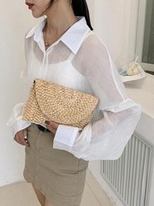 Tropiscape Corn Husk Weave Dinner Clutch Bag Women's Fashion Simple Solid Color Large Purse Woman Summer Casual,Perfect For Summer Travel Vacation,Straw Purse,Straw Beach Bag,Beach Necessities,Beach Essentials,Beach Stuff & Summer Essentials, Best Women Bag For Beach Vibes Beach Autumn Winter Gifts - Khaki - View 10