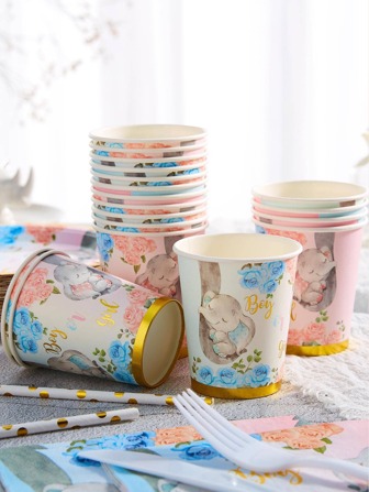 10/25入組大象圖案彩色印刷紙杯