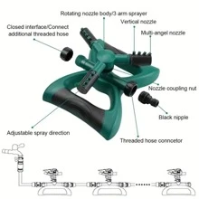 1入組花園灑水器，360度旋轉可調草坪灑水器灌溉系統，採用無洩漏設計 - 軍綠色 - 查看 3